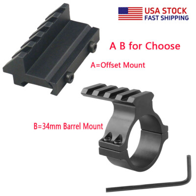 Optics 34mm Ring Barrel Mount Adapter/Offset 5 Slot Light Picatinny Rail Mount