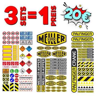 3er Set 1:14 - 1:16 Aufkleber MEILLER PALFINGER WARN - RC Tamiya Wedico Decal