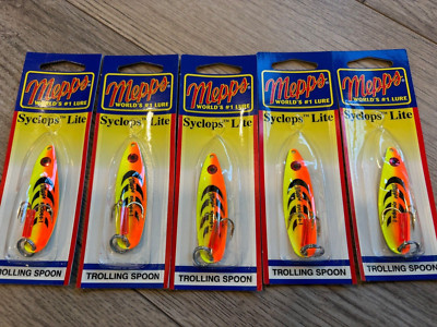 5 Rare Discontinued Mepps Syclops LITE Spoons 1/4oz Trolling Flame Thrower Color