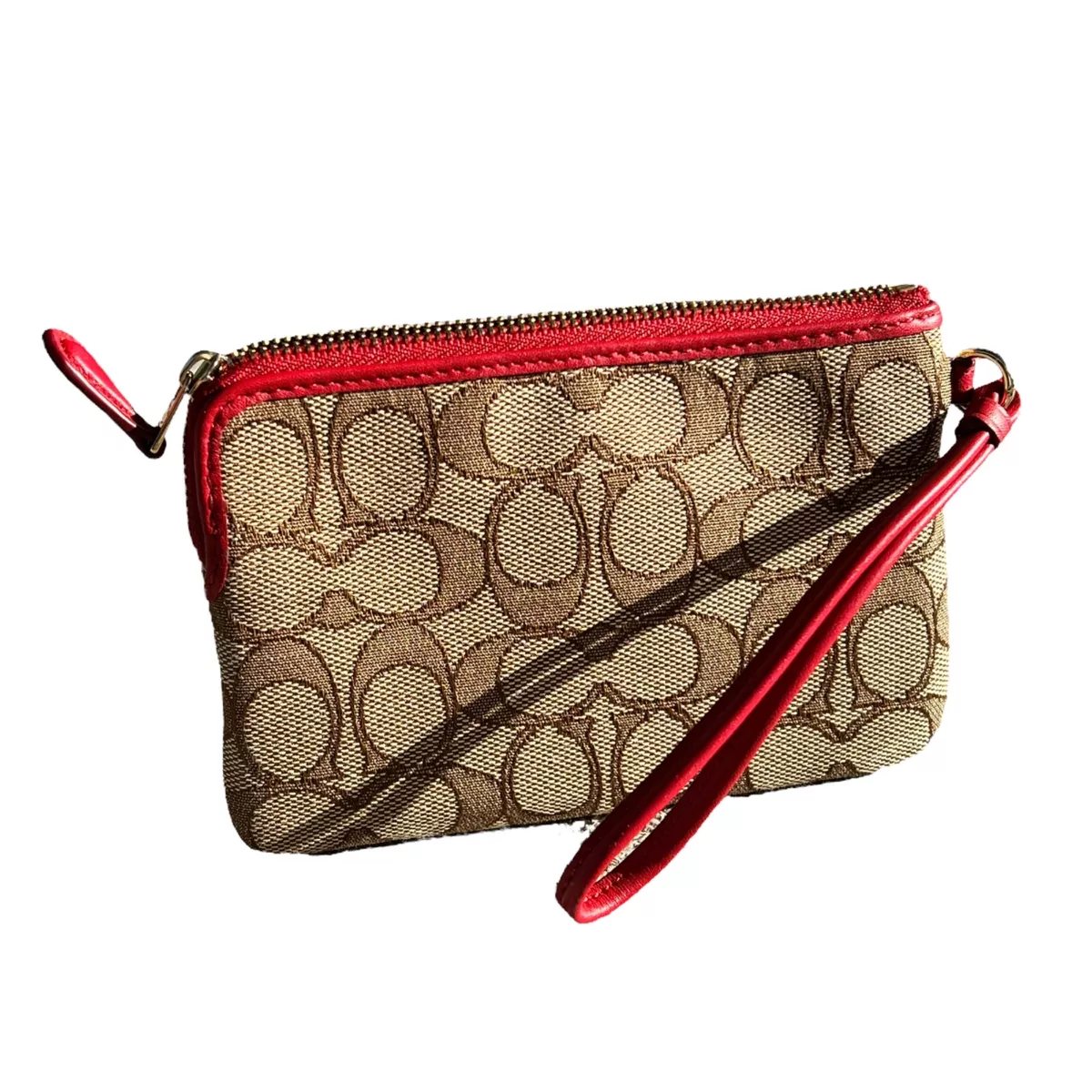 Brown Coach Monogram Wallet/Credit Card Holder, Red Monogram Purse