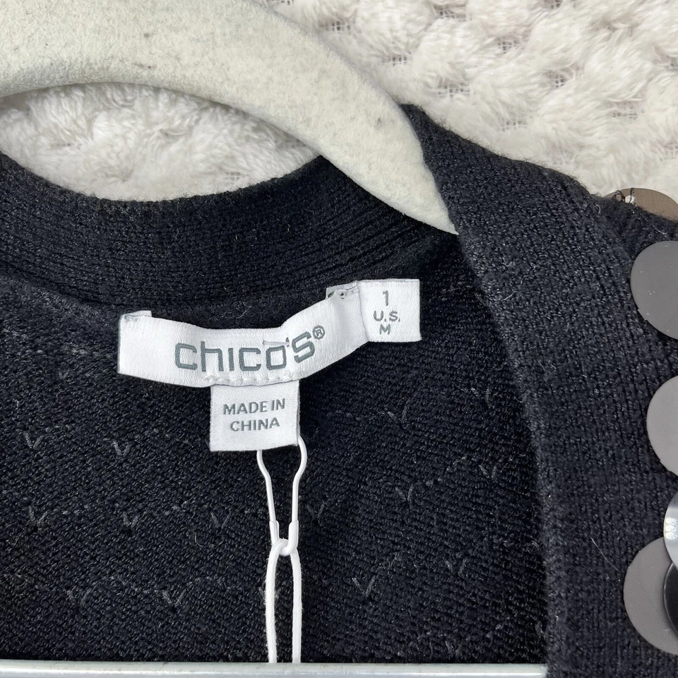 Chico's блестки кардиган свитер открытый передний блестящий черный официальный новый с Ярлыками размер 1/M - Изображение 3 из 4