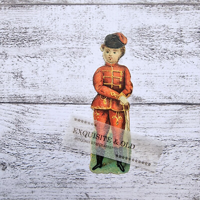 um 1900 Mann Junge Uniform Säbel Vintage Victorian Oblate Prägedruck Luxuspapier