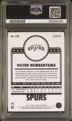 2023 Panini Hoops Basketball #298 Victor Wembanyama PSA 8 Tribute Rookie - Picture 2 of 2
