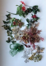 Lot of 40 Christmas Picks: sprigs of holly, poinsettias, etc.- FAST SHIPPING