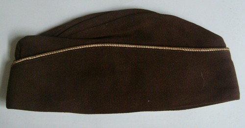 Vintage Brown Army Garrison Hat Cap w inside Leather Sweat Band