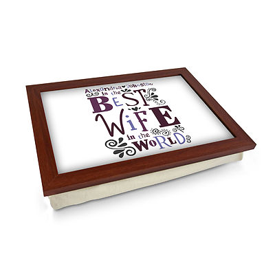 Beste Frau der Welt - Holzrahmen personalisiertes Kissen gepolstert Laptray - L496