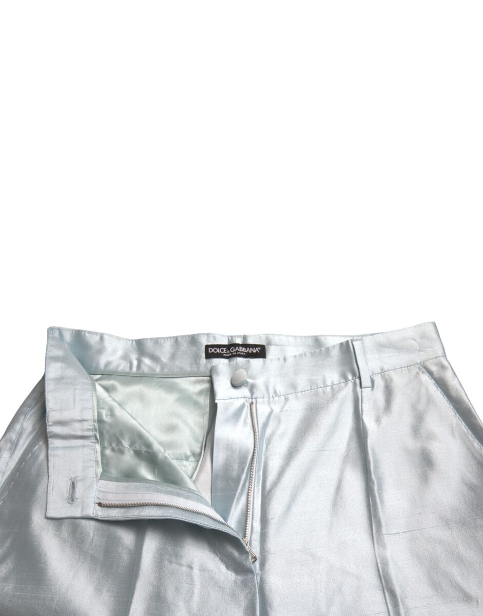 DOLCE & GABBANA Pants Sky Blue Silk High Waist Folded Hem DOLCE & GABBANA Pants Sky Blue Silk High Waist Folded Hem