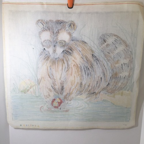 Racoon with Apple Needlepoint Canvas 21" x 20" 10 Count Penelope - Picture 6 of 8