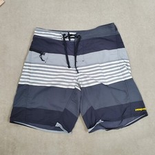 Patagonia Boardshorts Mens 31 Gray Black Hybrid Swim Trunks Bathing Suit Surf