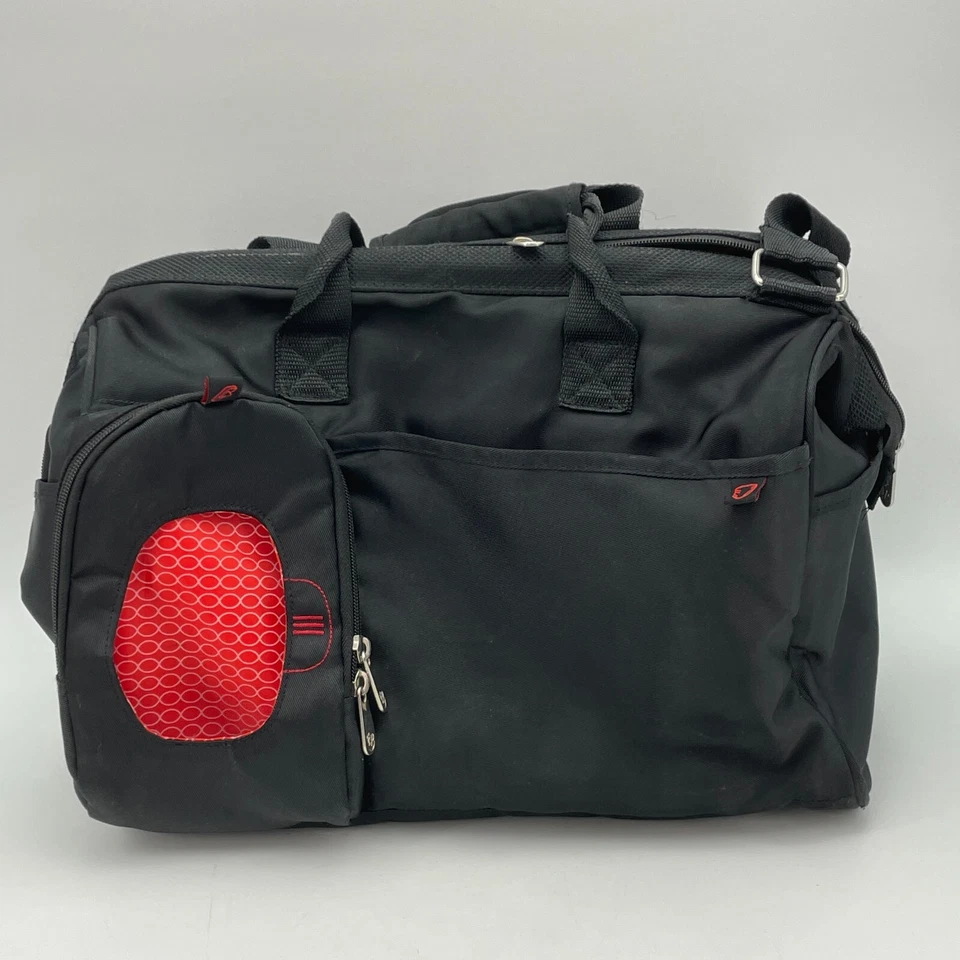 FISHER PRICE Bolsa de Pañales Mensajero Negra Forro Rojo Bolsillo Cambiador 16x12 Foto 4 de 4