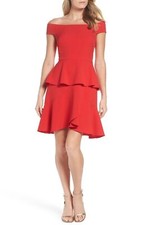 Eliza J Off the Shoulder Tiered Dress Petite SZ 2P Red