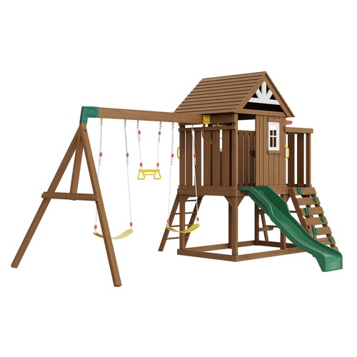 VEVOR Wooden Swing Set 9 IN 1 Outdoor Playground Sets 6 FT Slide Upper Fort - Picture 11 of 12