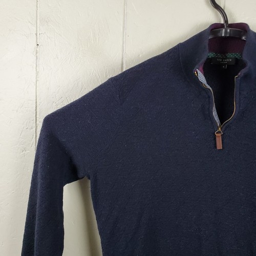Ted Baker London Sweater Mens Size 6 Blue Mock Neck 1/4 Zip Long Sleeve Knitted - Picture 5 of 15