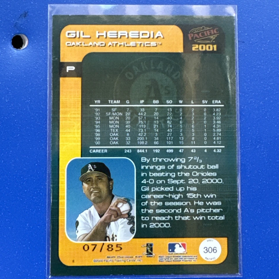 2001 Pacific Retail LTD /85 Gil Heredia #306 SP Parallel Insert Athletics - Image 2 of 2