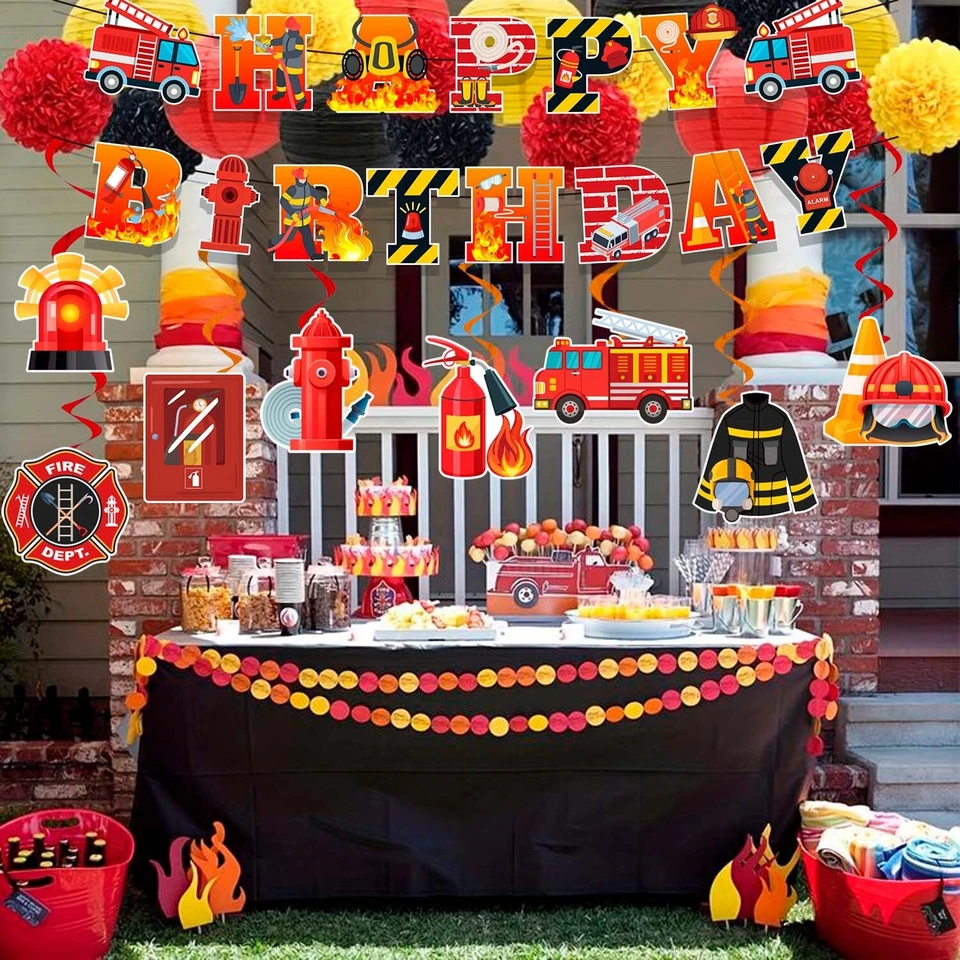 Fire Truck Party Decoration, Firefighter Party Hanging Swirls Birthday Banner - Image 3 of 4