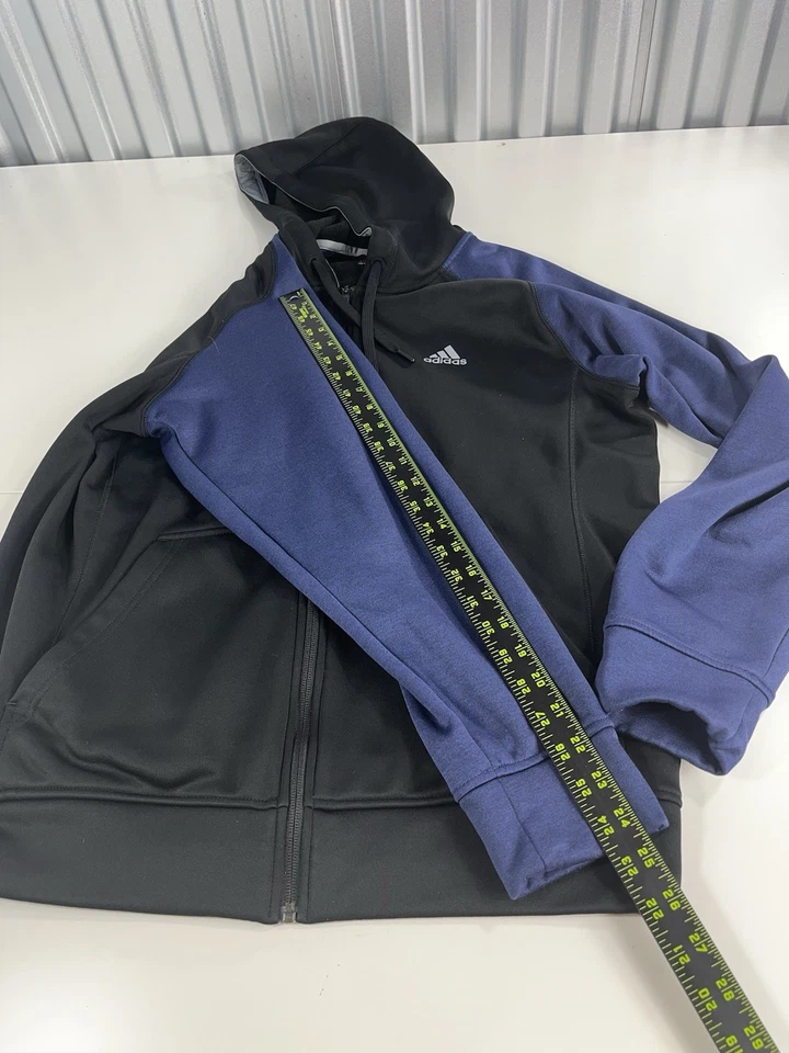 Autêntica Jaqueta Masculina Adidas Tech Fleece Zíper Completo com Capuz Preta e Azul Marinho Tamanho Grande - Imagem 3 de 4