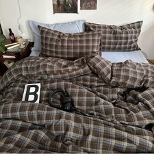 Plaid Duvet Cover Set Queen Size 3 Piece Blue Brown Buffalo Plaid Comforter