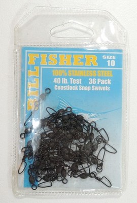 Billfisher 100% Stainless Coastlock Snap Swivels 40 lb Size 10 Pkg of 36 New