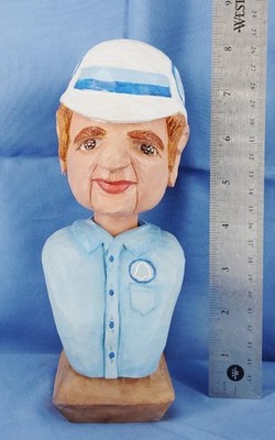 Donna Healy Signed Folk Art AT&T  ''Ma Bell'' Worker Wood Carving Carver Approx 9