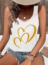 Women's Heart Print Vest Sleeveless T-Shirt Summer Heart Pattern Tops Shirt❀