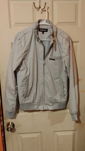 Members Only Men's Gray Bomber Jacket S Full Zip Stand-Up Collar Twill Logo - product listing photo