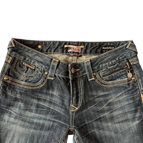 Y2K ReRock Express Barely Boot Cut Jeans 6R Festival Distressed Low Rise Stretch - Picture 3 of 15