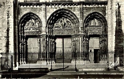 The Royal Portal of Chartres Cathedral, c1920, Centre-Val de Loire, RPPC, Estel