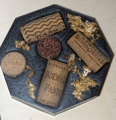 Set Of 4, Black And Gold Resin Coasters, Hand Made, With Coaster Holder