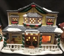 Snowflake Falls Holiday Village General Store Lighted House Snow Dog 2002