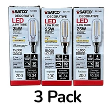Satco S21340 LED Light Bulb 120V 2.8W =25W T6 Candelabra E12 Warm White 3 Pack