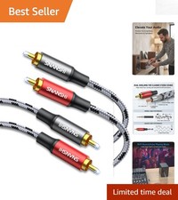 5ft Nylon Braided 2 RCA Male Audio Cable - Durable, Interference-Free Connection