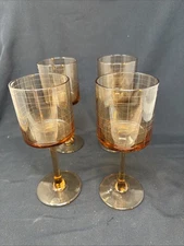 Set of 4 Vintage Studio Nova Park Avenue Grid Honey Brown 12 Oz Wine Goblets EUC