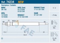 GlüHkerze FAE 74234 FüR Z02 Z03 Signum Saab YS3E CC Vectra Opel Satis Espace VEL