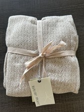 Barefoot Dreams CozyChic Ultra Lite Pointelle Baby Blanket Shell Beige 30x32 NEW