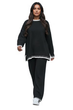 Womens Knitted Lounge Wear Ladies Wide Leg Palazzo Top Trousers Tracksuit Set