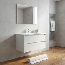 Mobile Bagno Sospeso con Lavabo e Specchio 90 cm Bianco - Federica G.N.CUCINE