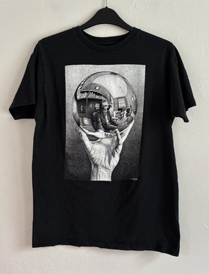 M.C. Escher Black 100% Cotton Artsy Graphic Reflection Sphere T Shirt Size M