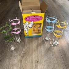 Vintage Set Of 4 Torso Bikini Beer / Iced Tea Glasses Hand Blown & painted Rare