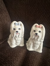 New Ceramic Maltese Dog Salt & Pepper Shakers Great Gift