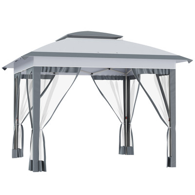 12' x 12' Backyard Party Cabana Gazebo w/ 3-Level Adjustable Height, Gray