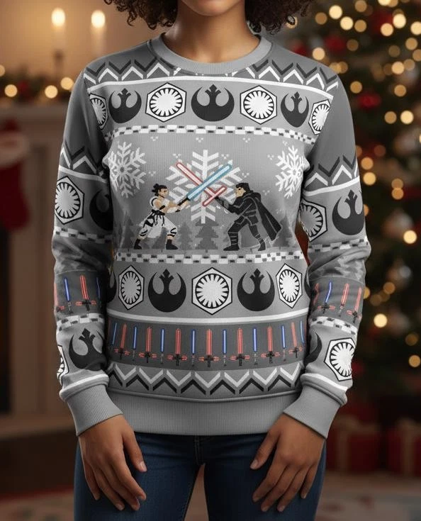 Space Battle, Cosmic Lights, Ugly Christmas Sweater