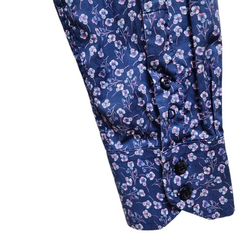 Quieti Shirt Mens XL 100% Fine Cotton Blue Floral Button Flip Cuff Long Sleeve - Picture 8 of 13