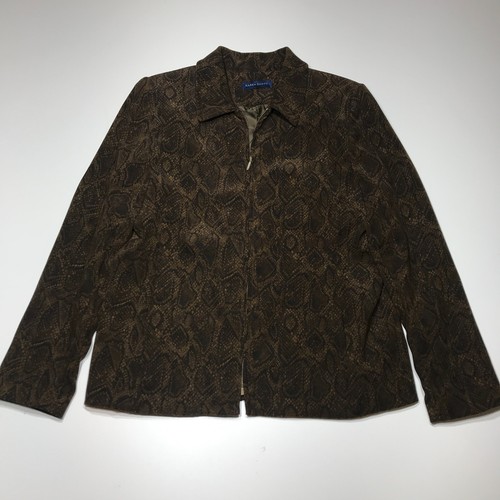 Karen Scott Jacket Womens Size 10 Brown Animal Snake Print Full Zip Stretch - Picture 2 of 12