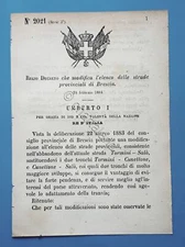 Decree Kingdom of Italy Amends the list of provincial roads of Brescia 1884