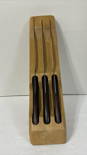 Ekco Flint Stainless Vanadium 3 Slot Wood Knife Holder with Knives