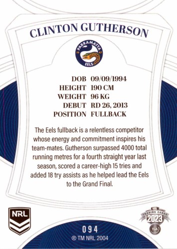 2023 Parramatta Eels NRL TLA Elite Card - Clint Gutherson - Picture 2 of 3
