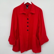 Ali Miles Tunic Top Shirt Size XL Red Button Front Pockets Lagenlook Coastal New