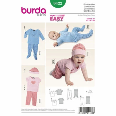 Burda 9423 Baby Separate Passender Nähen Muster Alter 1-12 Monaten Super Einfach - Bild 1 von 3