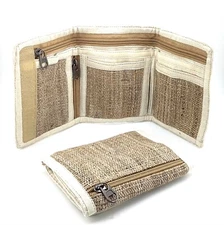 Natural Hemp Trifold Wallet. Purse  Made with Raw Primitive Hemp Fabric.