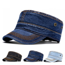Men Denim Military Army Cadet Adjustable Flat Trucker Newsboy Hat Baseball Cap